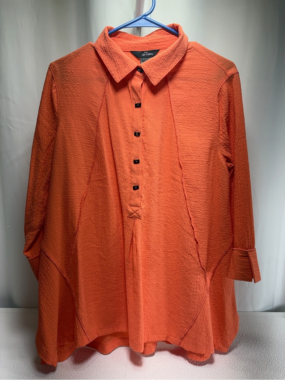 Ali Miles Orange Textured Button-Front Tunic Shirt 4559